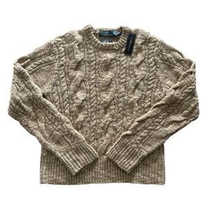POLO RALPH LAUREN VTG HAND KNIT LINEN BLEND CABLE KNIT CHUNKY SWEATER NWT MEDIUM